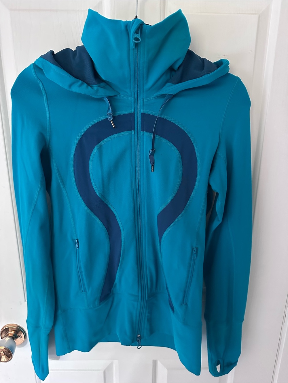 Lululemon Teal Zip-Up Hoodie with Navy Crescent Detail